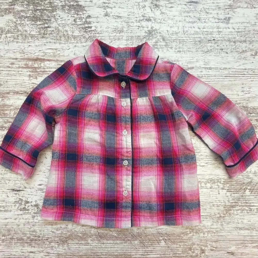 Baby Gap 12-18m Pink Plaid Cozy Pajama Peter Pan Collar Set Wash/wear Piling